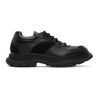 Alexander Mcqueen Tread Suede-panelled Leather Trainers In Black