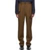 LEMAIRE BROWN WOOL BELTED PLEAT TROUSERS