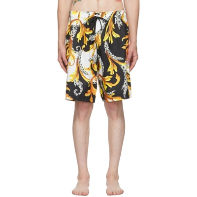 Versace Black & White Acanthus Swim Shorts In A7027 Blkwh