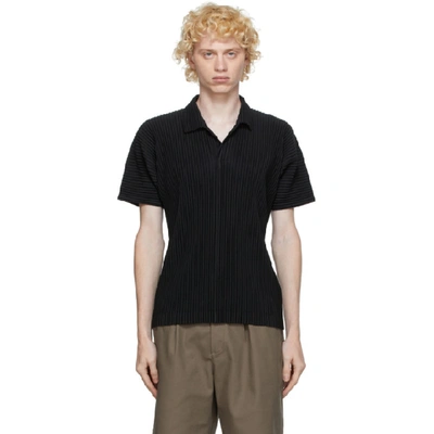 Issey Miyake Pleated Short-sleeve Polo Shirt In Black