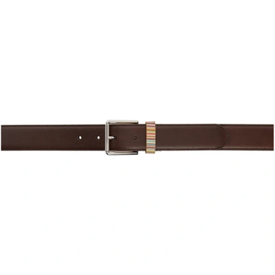 Paul Smith Brown Signature Stripe Leather Belt In Black
