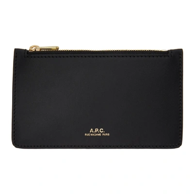Apc Logo-stamp Zipped Leather Wallet In Black