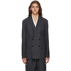 LEMAIRE NAVY WOOL DOUBLE-BREASTED BELTED BLAZER