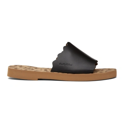 See By Chloé Essie Scalloped Leather Slide Sandals In Black