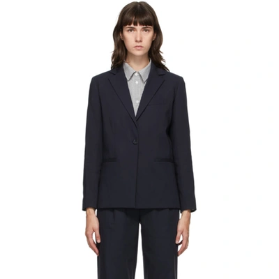 Apc Savannah Single-breasted Wool Blazer In Navy Blue