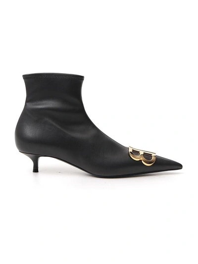 Balenciaga Bb Logo-embellished Denim Ankle Boots In Black