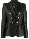 Balmain Double-breasted Leather Blazer In Black