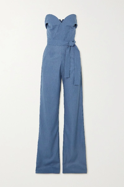 Materiel Belted Chambray Strapless Jumpsuit In Blue