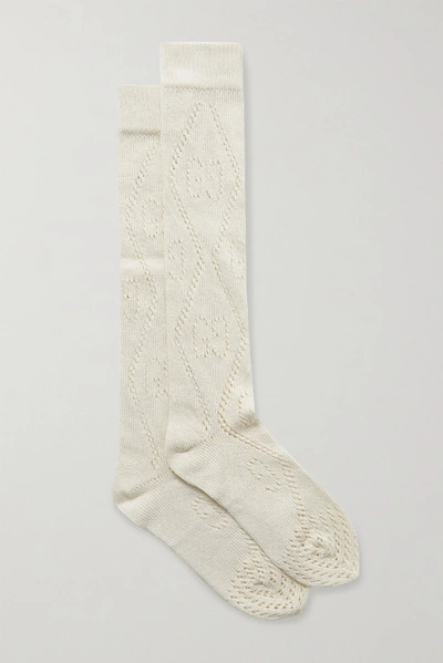 Gucci Pointelle-knit Cotton-blend Socks In White