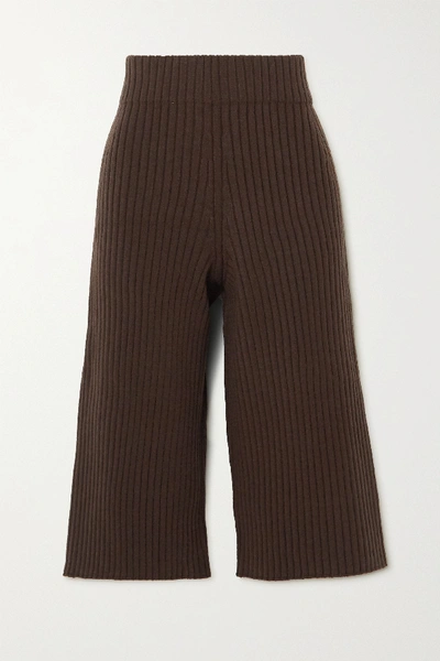Low Classic Whole Garment Ribbed Trousers In Dark Brown