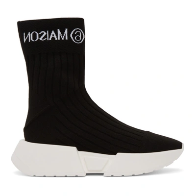 Mm6 Maison Margiela Logo Print Sock Style Trainers In Black