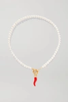 TIMELESS PEARLY GOLD-TONE, PEARL AND ENAMEL NECKLACE