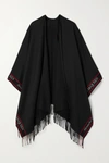 ALEXANDER MCQUEEN FRINGED JACQUARD-TRIMMED WOOL AND CASHMERE-BLEND PONCHO
