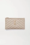 Saint Laurent Monogram Quilted Textured-leather Pouch In Beige
