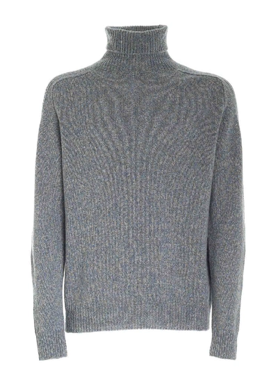 Dondup High Neck Sweater In Light Blue And Beige