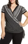 Loveappella Pattern Mix Wrap Front Top In Black