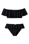Stella Cove Kids' Little Girl's & Girl's Off-the-shoulder Ruffle 2-piece Bikini In Black
