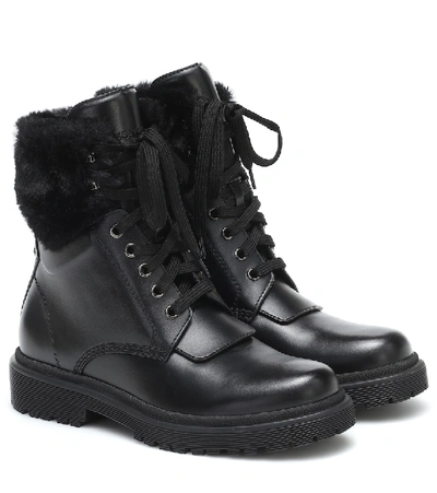 Moncler Patty Faux Shearling-trimmed Leather Hiking Boots In Black