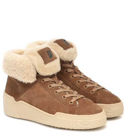 Bogner Paris Suede And Shearling Trainers In Brown