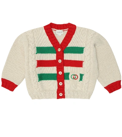 Gucci Kids' Girls Ivory Cable Knit Wool Cardigan