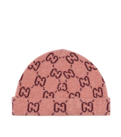 Gucci Babies' Foghina Gg Logo Jacquard Wool Beanie In Pink