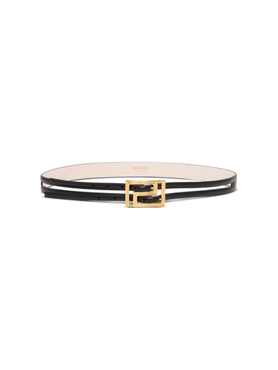 Versace Black Greca Buckle Leather Belt
