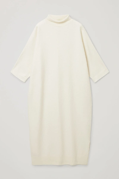Cos Boiled Merino Wool Roll-neck Maxi Dress In White