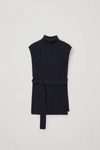 COS CABLE KNIT ROLL-NECK BELTED VEST,0925923001001