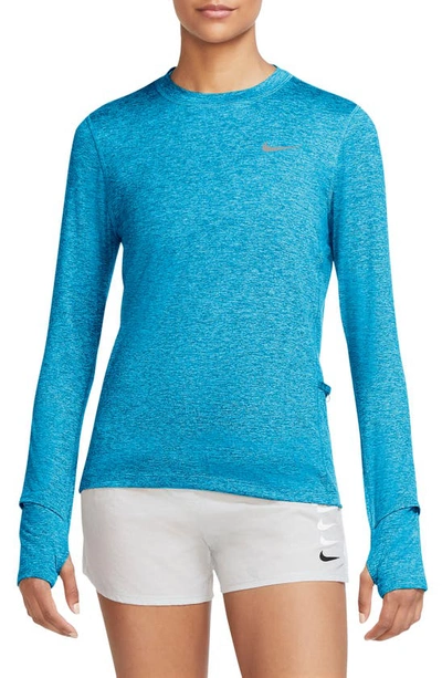 Nike Women's Element Dri-fit Long-sleeve Running Top In Laser Blue/ Glacier/ Silver