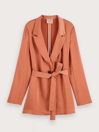 Scotch & Soda Satin-feel Belted Drapey Blazer In Pink