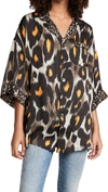 R13 Pajama Top In Grey/orange Leopard