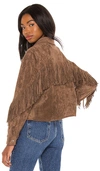 Blanknyc Faux Leather Fringe Trim Jacket In Hot Cocoa