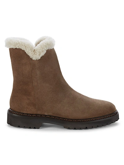 Aquatalia Madelyn Shearling Lined Suede Boot In Taupe/natural