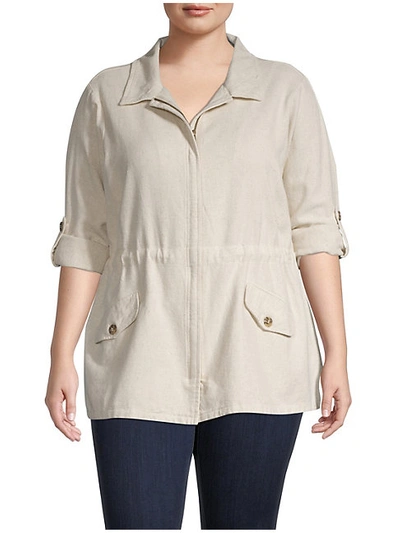 Karen Kane Plus Size Roll-tab Cargo Jacket In Nat