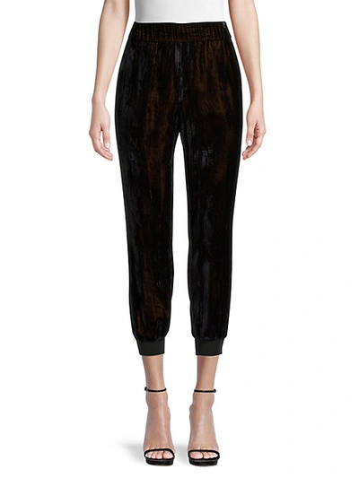 Alice And Olivia Pete Metallic Crushed-velvet Track Trousers In Black
