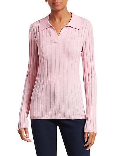 Saks Fifth Avenue Collection Wide Ribbed Polo In Pale Rose