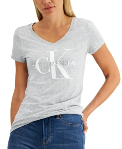 Calvin Klein Jeans Est.1978 Cotton Logo Graphic T-shirt In Pearl Grey Heather