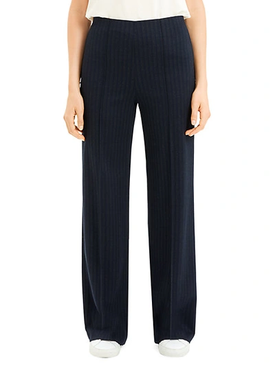 Theory Striped High-rise Knit Wide Leg Pants In Dark Gery