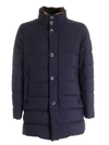 Herno Resort Blue Down Jacket Featuring Fur In Blu