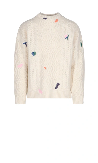 Ader Error Embroidered Wool Blend Knit Sweater In White