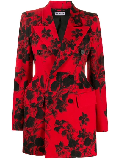Balenciaga Hourglass Floral Double Breasted Blazer Jacket In Red