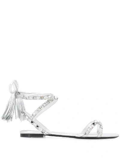 Valentino Garavani Glitter-detail Rockstud Sandals In Silver