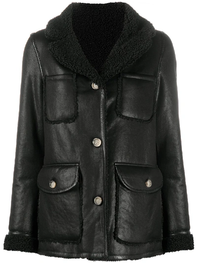 Urbancode Button Up Faux-shearling Coat In Black