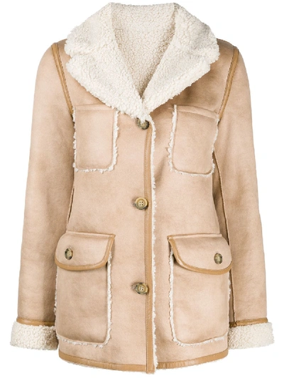 Urbancode Button Up Faux-shearling Jacket In Neutrals