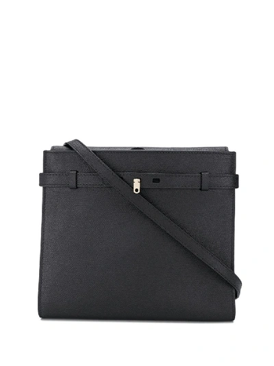 Valextra Medium B-tracollina Leather Shoulder Bag/clutch In Black