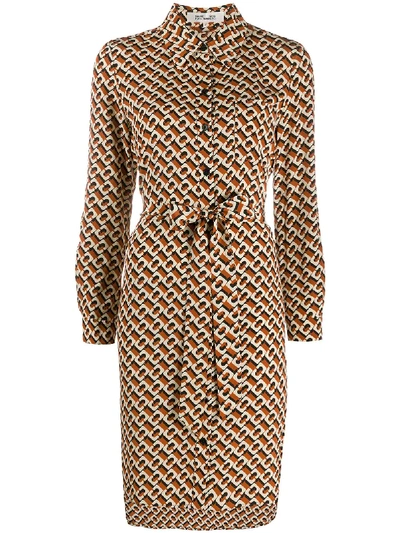 Diane Von Furstenberg Chain-print Shirt Dress In Brown