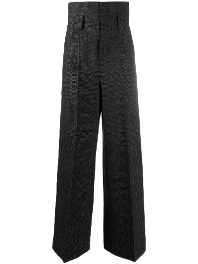 Fendi High-rise Prince Of Wales Wide-leg Trousers In Grey