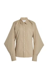 Bottega Veneta Cape-sleeve Cotton-blend Poplin Shirt In Neutral