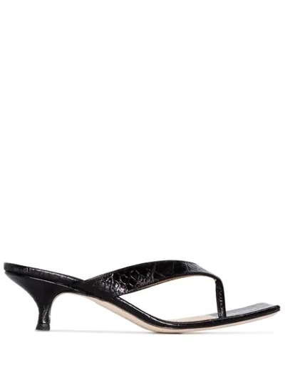 A.w.a.k.e. Kylie 35 Mock Croc Embossed Leather Sandals In Black