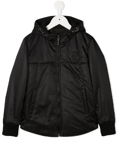 Philipp Plein Junior Kids' Plein Star Hooded Jacket In Black